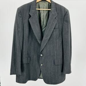 Vintage 80s Christian Dior Charcoal Gray Plaid Pinstripe Wool Blazer